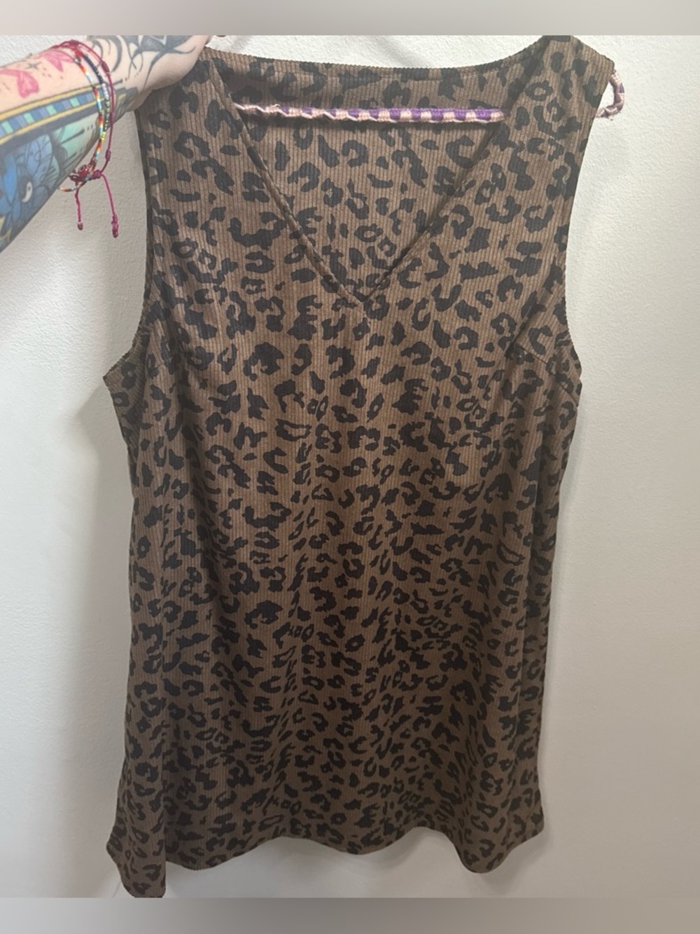 SHEIN Brown and Black Leopard Print Sleeveless V-Neck Dress
